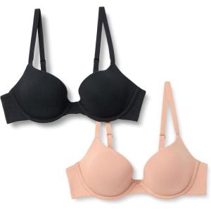 imageAmazon Essentials Womens Cotton Jersey Lined Wired Plunge Bra Pack of 2BlackWashed Bronze