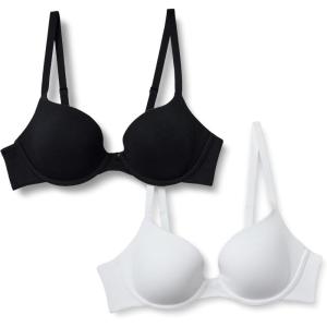imageAmazon Essentials Womens Cotton Jersey Lined Wired Plunge Bra Pack of 2BlackWhite