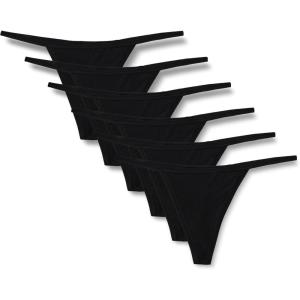imageAmazon Essentials Womens Microfiber Thongs GString ampamp High Waisted Thong Pack of 6Black