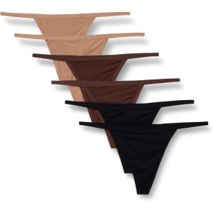 imageAmazon Essentials Womens Microfiber Thongs GString ampamp High Waisted Thong Pack of 6BlackRich HazelWashed Bronze