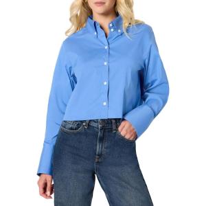 imageAmazon Essentials Womens Modern OversizedFit Cropped Cotton Stretch Poplin ButtonDown ShirtBlue