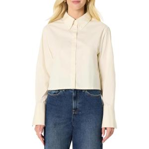 imageAmazon Essentials Womens Modern OversizedFit Cropped Cotton Stretch Poplin ButtonDown ShirtCream