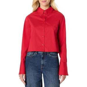 imageAmazon Essentials Womens Modern OversizedFit Cropped Cotton Stretch Poplin ButtonDown ShirtRed
