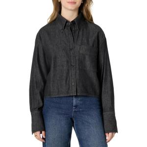 imageAmazon Essentials Womens Modern OversizedFit Cropped Denim ButtonDown ShirtBlack