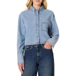 imageAmazon Essentials Womens Modern OversizedFit Cropped Denim ButtonDown ShirtIcy Light Blue