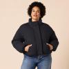 imageAmazon Essentials Womens Cropped FullZip Puffer Jacket Quilted Matte or Sherpa FleeceBlack
