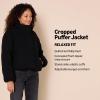 imageAmazon Essentials Womens Cropped FullZip Puffer Jacket Quilted Matte or Sherpa FleeceBlack Teddy Sherpa