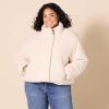 imageAmazon Essentials Womens Cropped FullZip Puffer Jacket Quilted Matte or Sherpa FleeceCream Teddy Sherpa