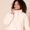 imageAmazon Essentials Womens Cropped FullZip Puffer Jacket Quilted Matte or Sherpa FleeceCream Teddy Sherpa