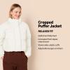 imageAmazon Essentials Womens Cropped FullZip Puffer Jacket Quilted Matte or Sherpa FleeceEggshell White