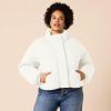 imageAmazon Essentials Womens Cropped FullZip Puffer Jacket Quilted Matte or Sherpa FleeceEggshell White