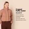imageAmazon Essentials Womens Cropped FullZip Puffer Jacket Quilted Matte or Sherpa FleeceLight Brown