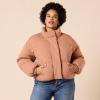 imageAmazon Essentials Womens Cropped FullZip Puffer Jacket Quilted Matte or Sherpa FleeceLight Brown