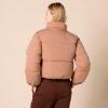 imageAmazon Essentials Womens Cropped FullZip Puffer Jacket Quilted Matte or Sherpa FleeceLight Brown