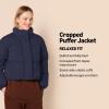 imageAmazon Essentials Womens Cropped FullZip Puffer Jacket Quilted Matte or Sherpa FleeceNavy