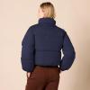 imageAmazon Essentials Womens Cropped FullZip Puffer Jacket Quilted Matte or Sherpa FleeceNavy