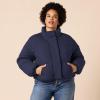 imageAmazon Essentials Womens Cropped FullZip Puffer Jacket Quilted Matte or Sherpa FleeceNavy