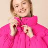 imageAmazon Essentials Womens Cropped FullZip Puffer Jacket Quilted Matte or Sherpa FleeceNeon Pink