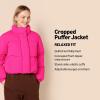 imageAmazon Essentials Womens Cropped FullZip Puffer Jacket Quilted Matte or Sherpa FleeceNeon Pink