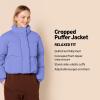 imageAmazon Essentials Womens Cropped FullZip Puffer Jacket Quilted Matte or Sherpa FleecePurple Blue