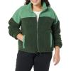 imageAmazon Essentials Womens Fleece ZipUp Sherpa Jacket with Stand NeckDark Green Sage Green Shearling