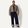imageAmazon Essentials Womens OversizedFit Cropped Denim Jacket with Contrast CollarBlack Brown Animal Print