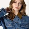 imageAmazon Essentials Womens OversizedFit Cropped Denim Jacket with Contrast CollarMedium Blue Vintage