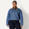 imageAmazon Essentials Womens OversizedFit Cropped Denim Jacket with Contrast CollarMedium Blue Vintage