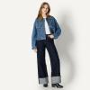 imageAmazon Essentials Womens OversizedFit Cropped Denim Jacket with Contrast CollarMedium Blue Vintage