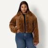 imageAmazon Essentials Womens OversizedFit Cropped Faux Fur Jacket with CollarBrown
