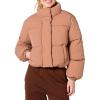 imageAmazon Essentials Womens Cropped FullZip Puffer Jacket Quilted Matte or Sherpa FleeceLight Brown