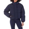 imageAmazon Essentials Womens Cropped FullZip Puffer Jacket Quilted Matte or Sherpa FleeceNavy