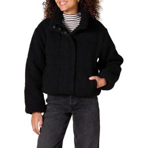 imageAmazon Essentials Womens Cropped FullZip Puffer Jacket Quilted Matte or Sherpa FleeceBlack Teddy Sherpa