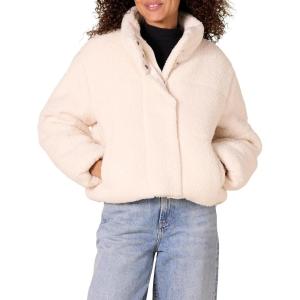 imageAmazon Essentials Womens Cropped FullZip Puffer Jacket Quilted Matte or Sherpa FleeceCream Teddy Sherpa