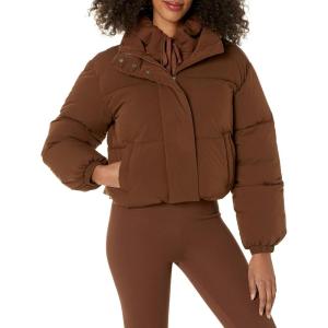 imageAmazon Essentials Womens Cropped FullZip Puffer Jacket Quilted Matte or Sherpa FleeceDeep Brown
