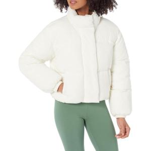 imageAmazon Essentials Womens Cropped FullZip Puffer Jacket Quilted Matte or Sherpa FleeceEggshell White