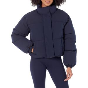 imageAmazon Essentials Womens Cropped FullZip Puffer Jacket Quilted Matte or Sherpa FleeceNavy