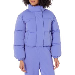imageAmazon Essentials Womens Cropped FullZip Puffer Jacket Quilted Matte or Sherpa FleecePurple Blue