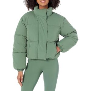imageAmazon Essentials Womens Cropped FullZip Puffer Jacket Quilted Matte or Sherpa FleeceSage Green
