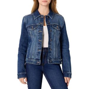 imageAmazon Essentials Womens RegularFit Low Stretch Denim ButtonFront Trucker JacketStone Dark Wash