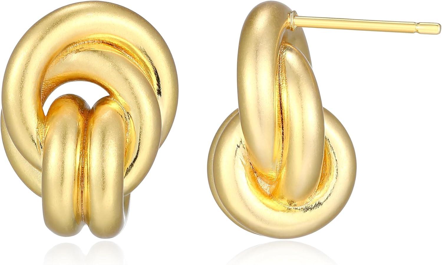 imageAmazon Essentials Love Knot Earrings for Women  GoldTone Fine Silver Plated Trendy Jewelry