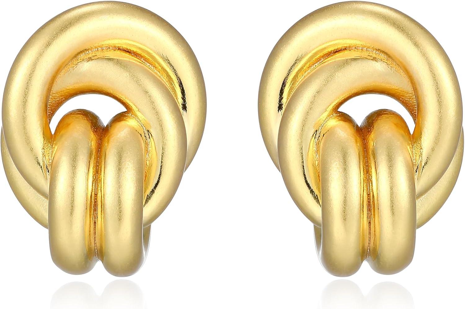 imageAmazon Essentials Love Knot Earrings for Women  GoldTone Fine Silver Plated Trendy Jewelry