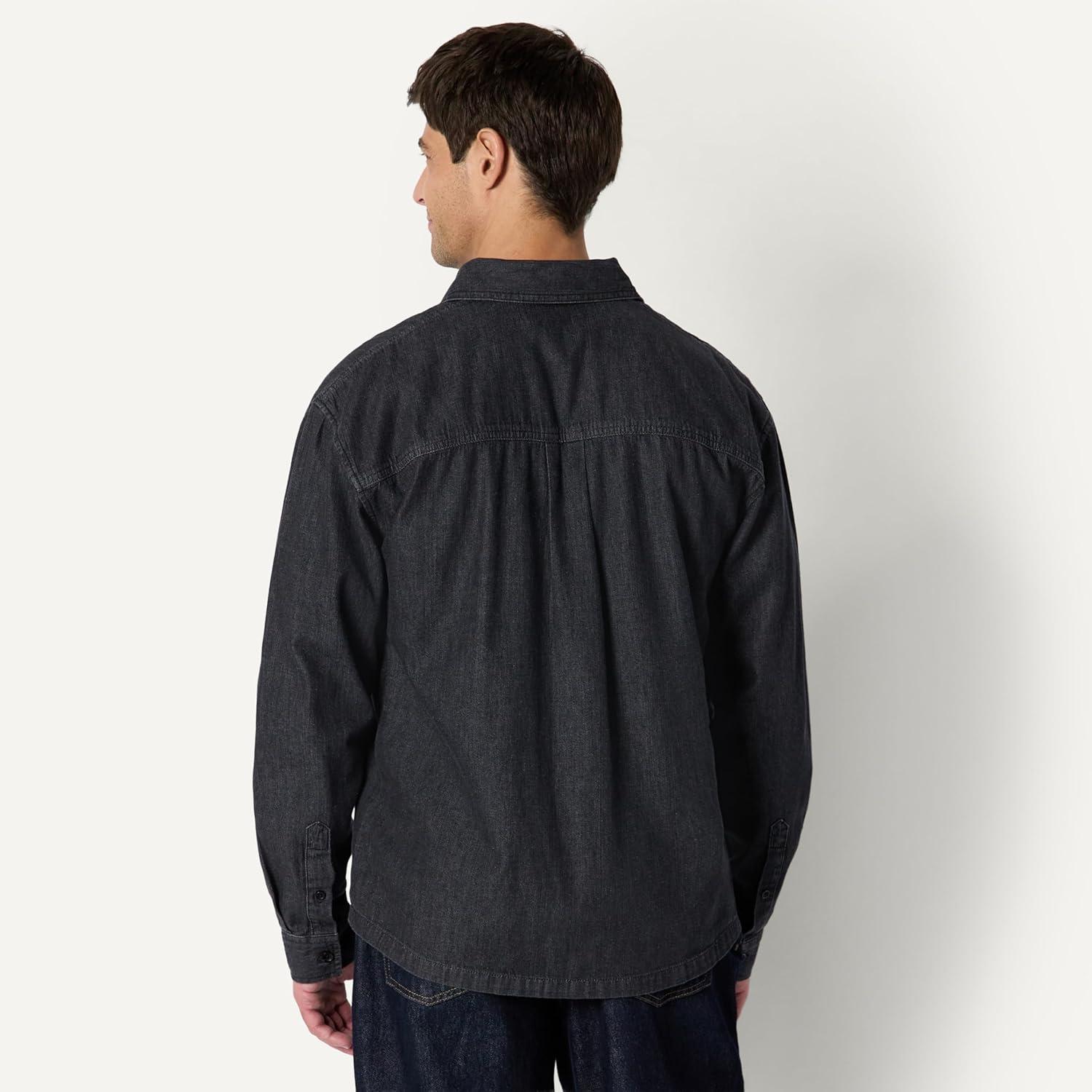 imageAmazon Essentials Mens Modern OversizedFit Denim ButtonDown ShirtBlack