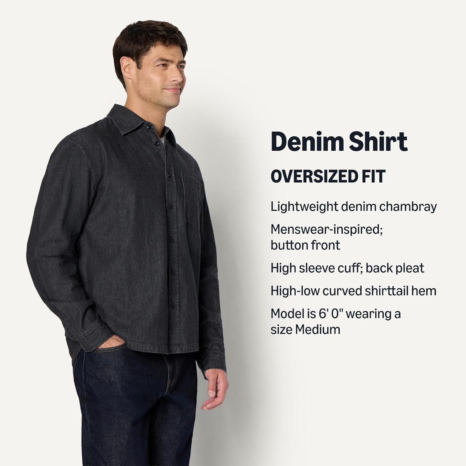 imageAmazon Essentials Mens Modern OversizedFit Denim ButtonDown ShirtBlack