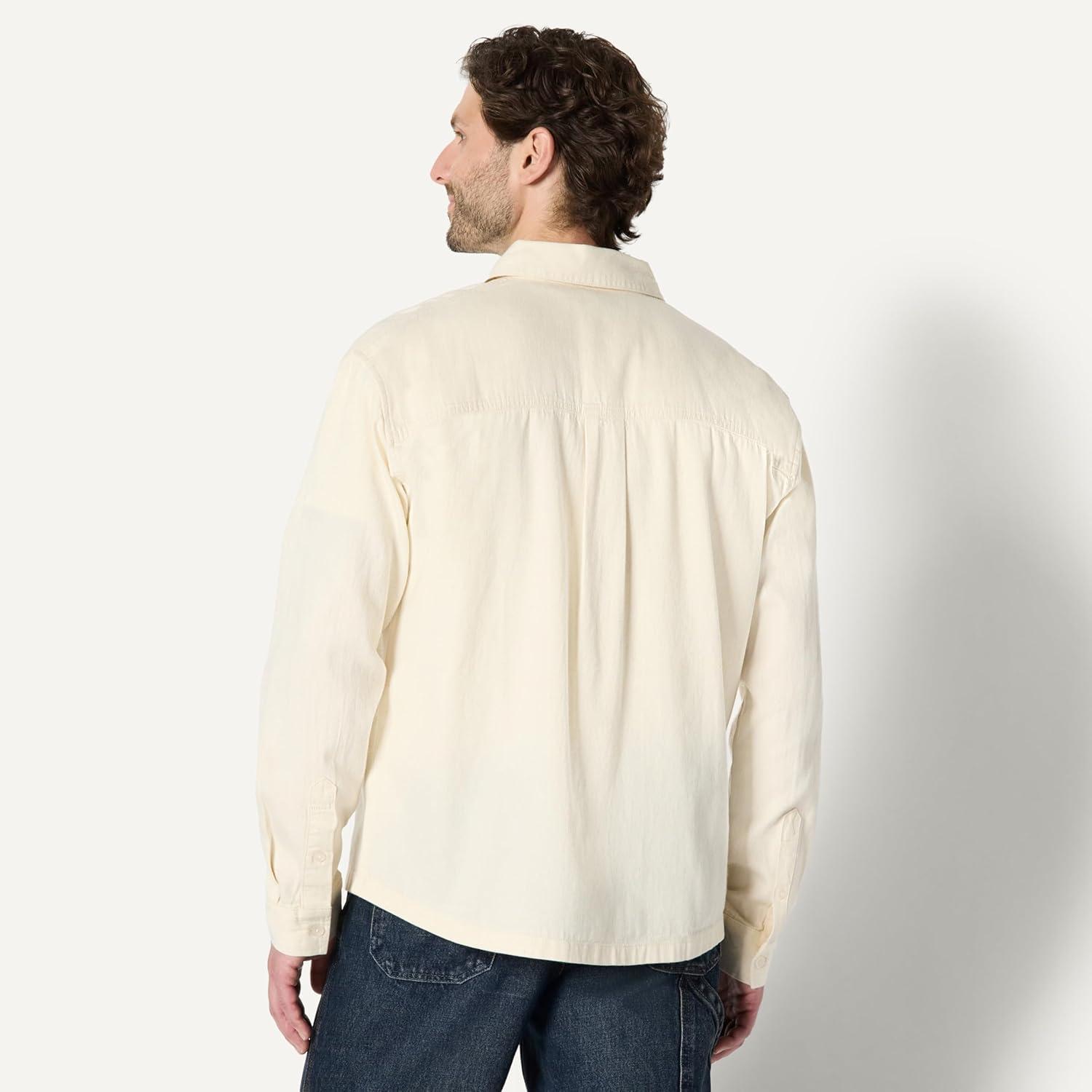 imageAmazon Essentials Mens Modern OversizedFit Denim ButtonDown ShirtEcru