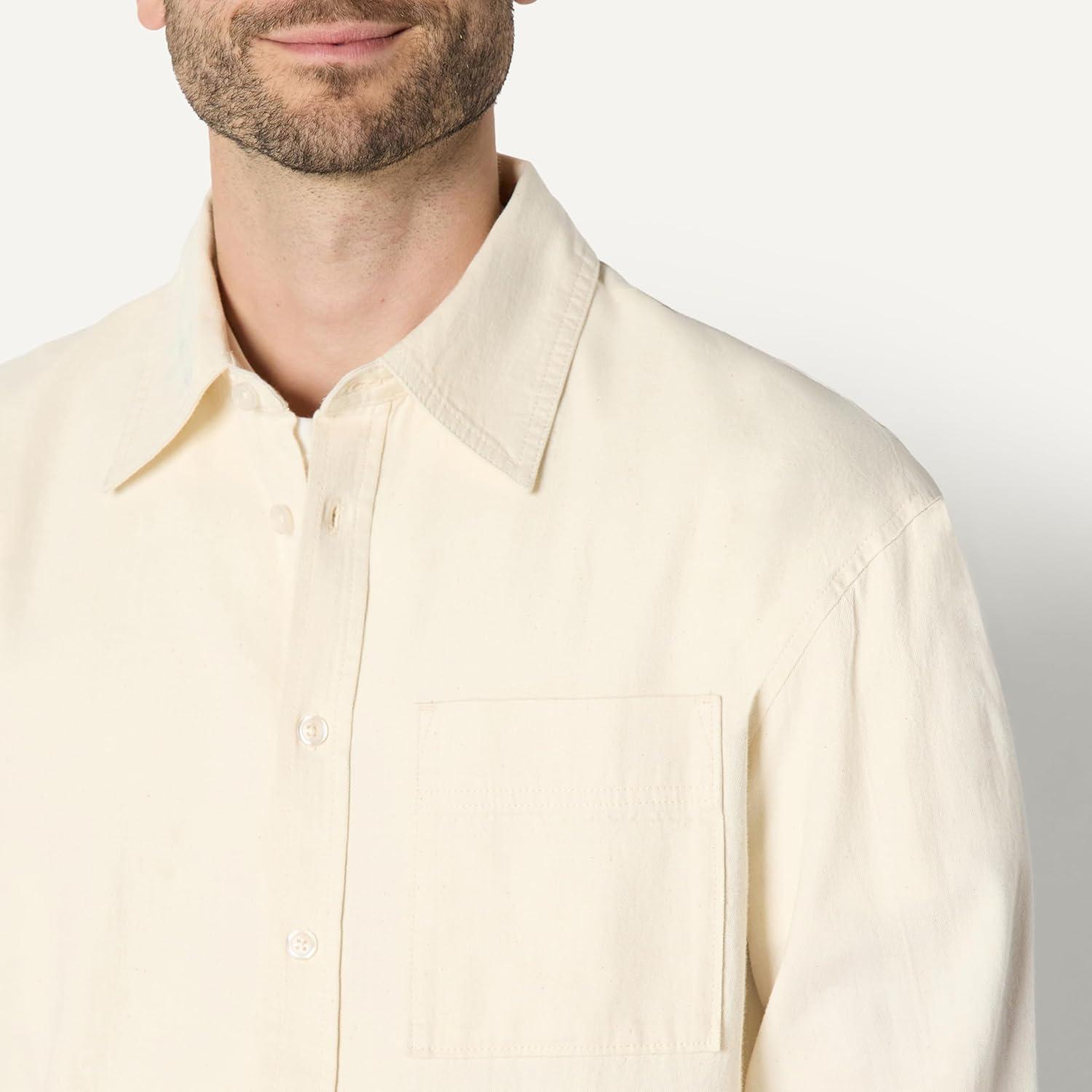 imageAmazon Essentials Mens Modern OversizedFit Denim ButtonDown ShirtEcru