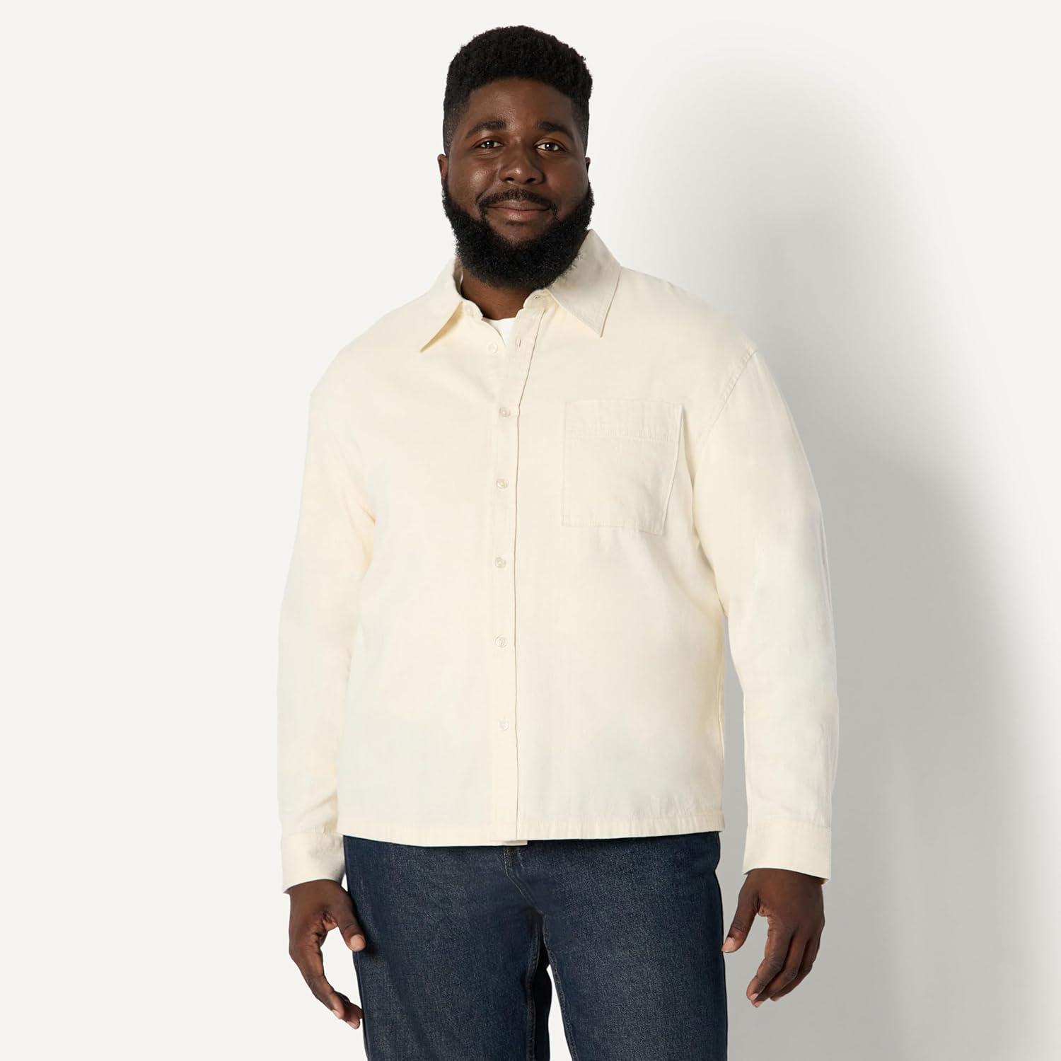 imageAmazon Essentials Mens Modern OversizedFit Denim ButtonDown ShirtEcru