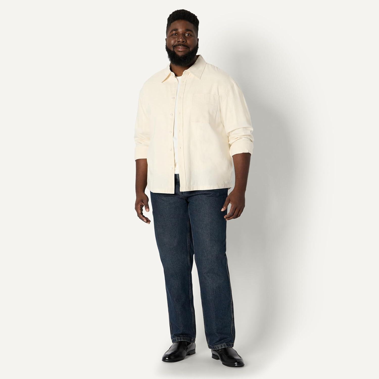 imageAmazon Essentials Mens Modern OversizedFit Denim ButtonDown ShirtEcru