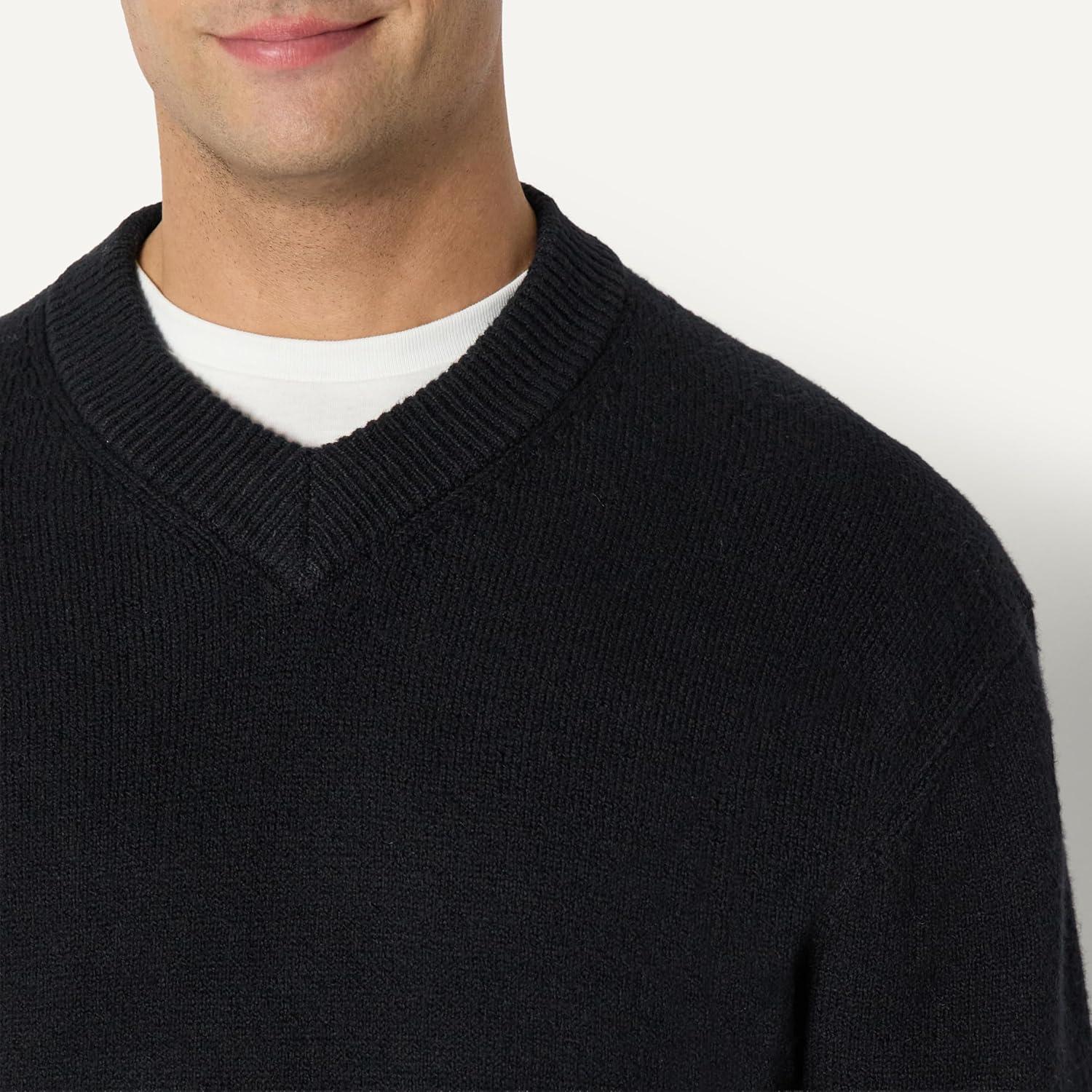 imageAmazon Essentials Mens RegularFit Cotton Blend VNeck SweaterBlack