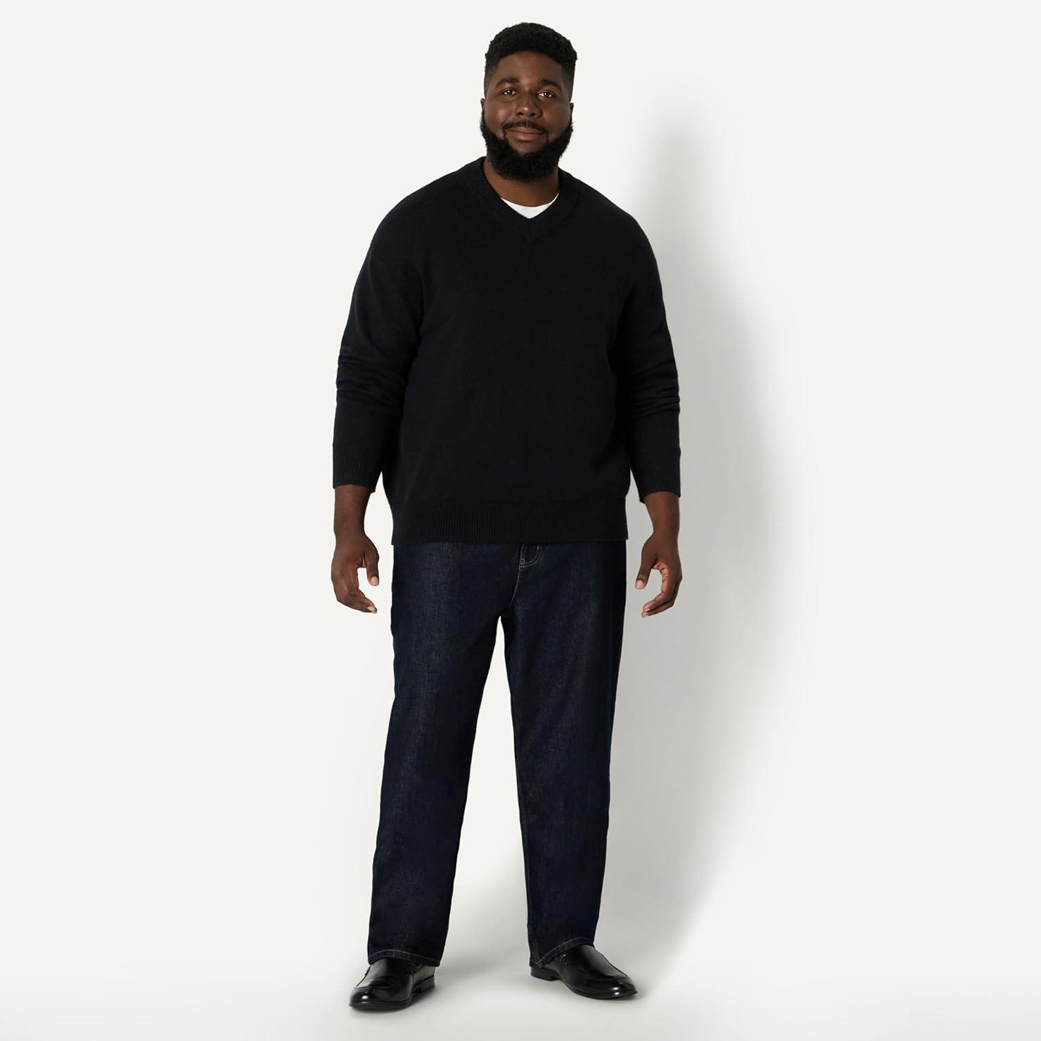 imageAmazon Essentials Mens RegularFit Cotton Blend VNeck SweaterBlack